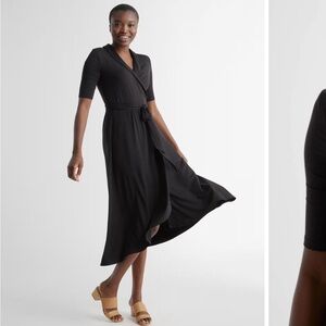 NWT Quince Women Tencel Jersey Midi Wrap Dress Black S